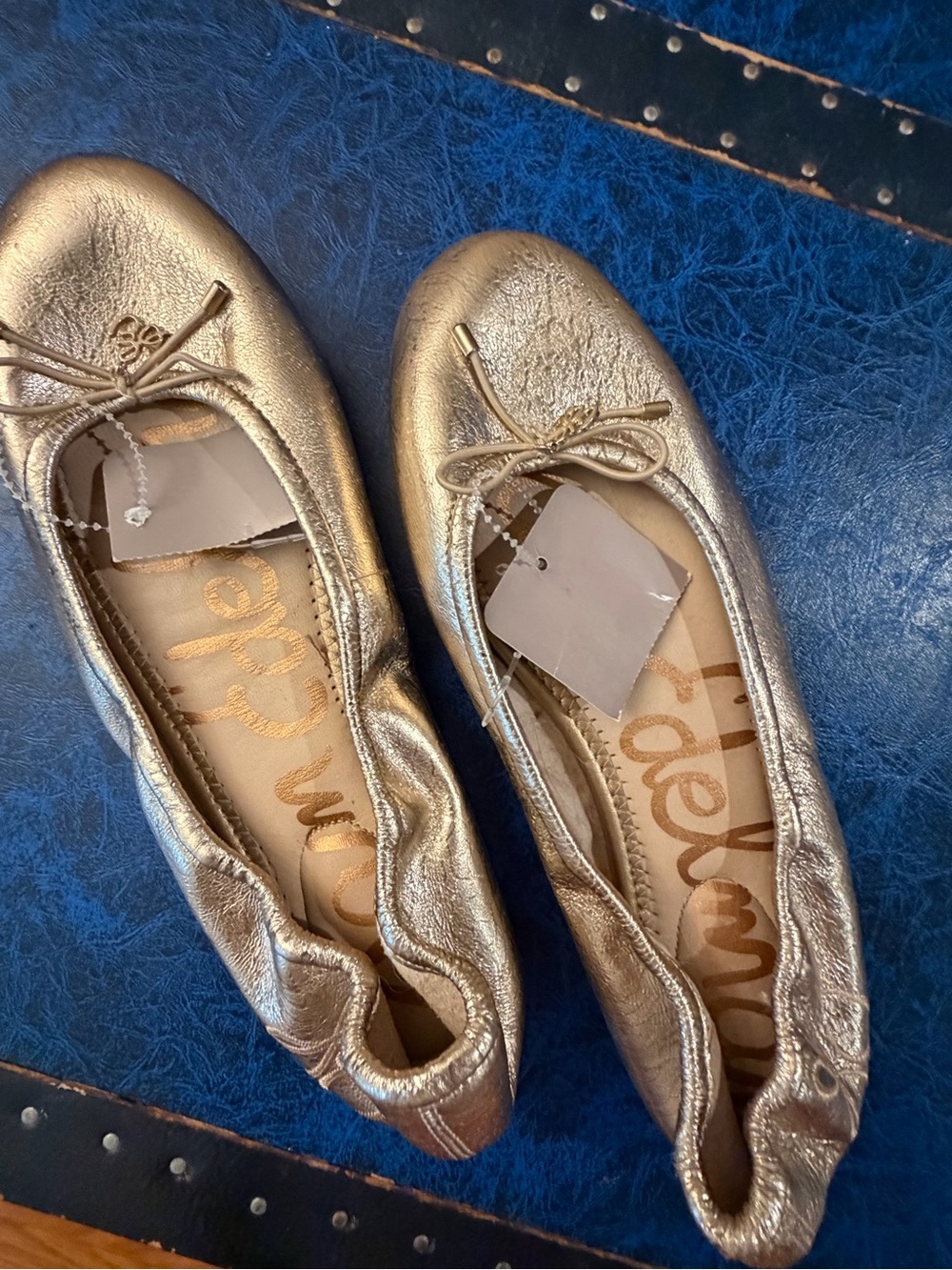 Sam Edelman Metallic Gold Ballet Flats with Bow Accent